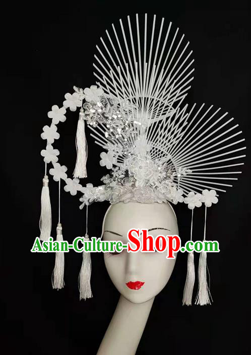 Top Model Contest Hair Accessories Catwalks White Flowers Crown Handmade Stage Show Headdress