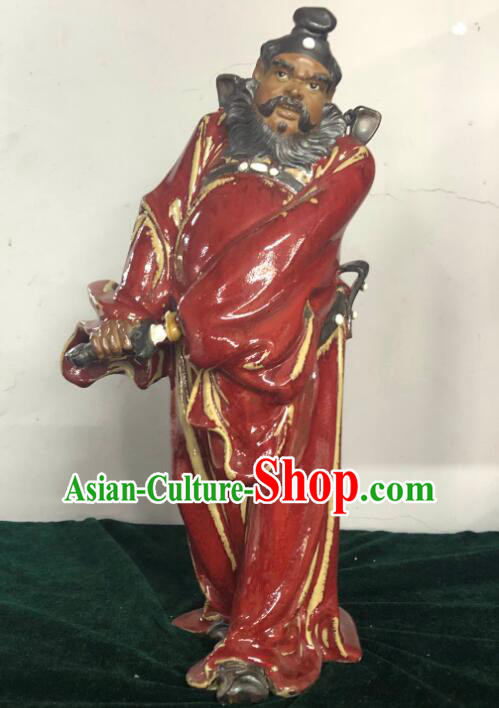 Chinese Zhong Kui Drawing Sword Statue Hand Made Shi Wan Figurine Ceramics Artistic