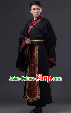Chinese Han Dynasty Scholar Clothing and Hat Ancient Prince Black Costumes Complete Set