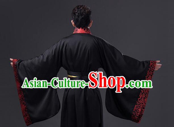 Chinese Han Dynasty Scholar Clothing and Hat Ancient Prince Black Costumes Complete Set