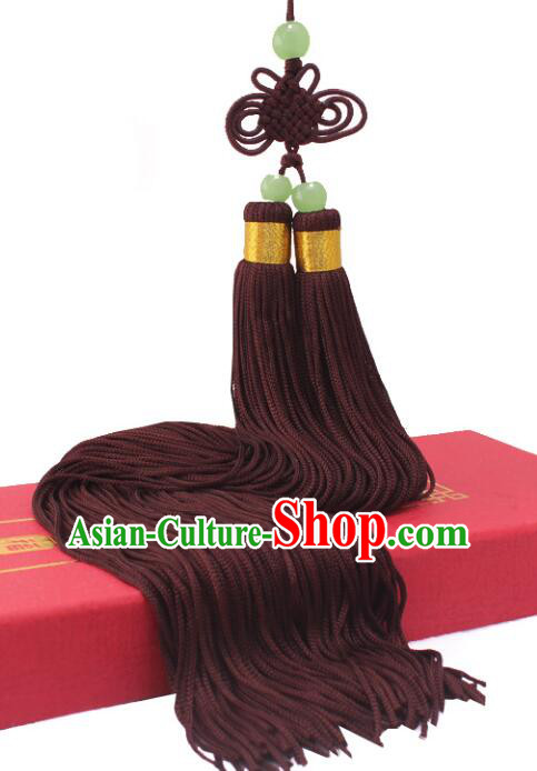Chinese Handmade Jade Beads Pendant Tai Chi Sword Brown Tassels