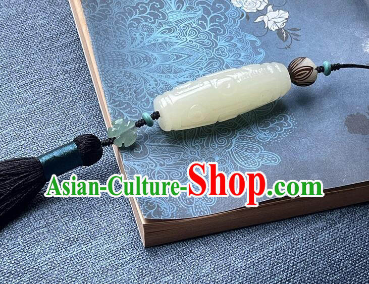 Chinese Tai Chi Sword Fringe Handmade Black Tassels Jade Pendant