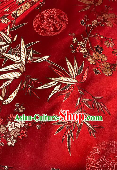 Chinese Traditional Fabric Classical Plum Bamboo Patterns Design Red Brocade