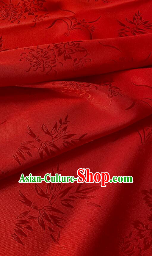 Chinese Classical Plum Bamboo Patterns Design Red Satin Silk Traditional Jacquard Fabric