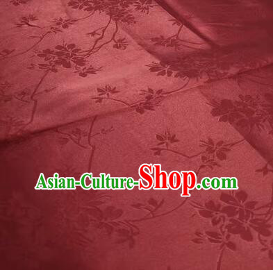 Chinese Traditional Jacquard Fabric Classical Plum Blossom Patterns Design Red Satin Silk