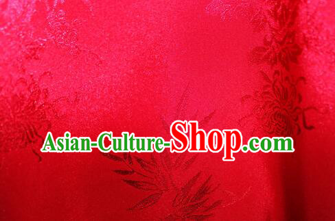 Chinese Classical Plum Orchids Bamboo Chrysanthemum Patterns Design Red Silk Traditional Jacquard Satin Fabric