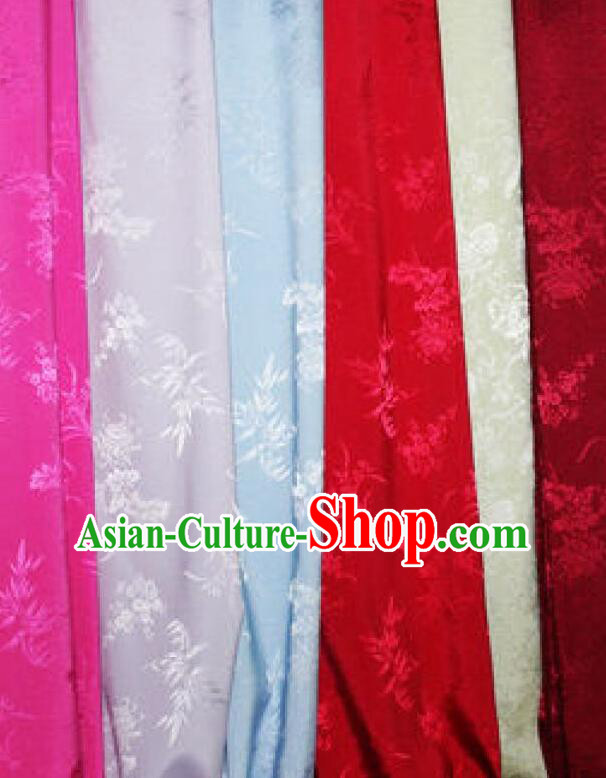 Chinese Classical Plum Orchids Bamboo Chrysanthemum Patterns Design Red Silk Traditional Jacquard Satin Fabric