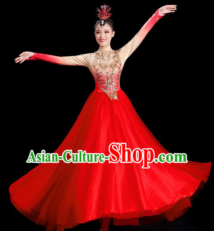 Professional Opening Dance Magenta Dress Women Group Dance Clothing Chorus Performance Costume