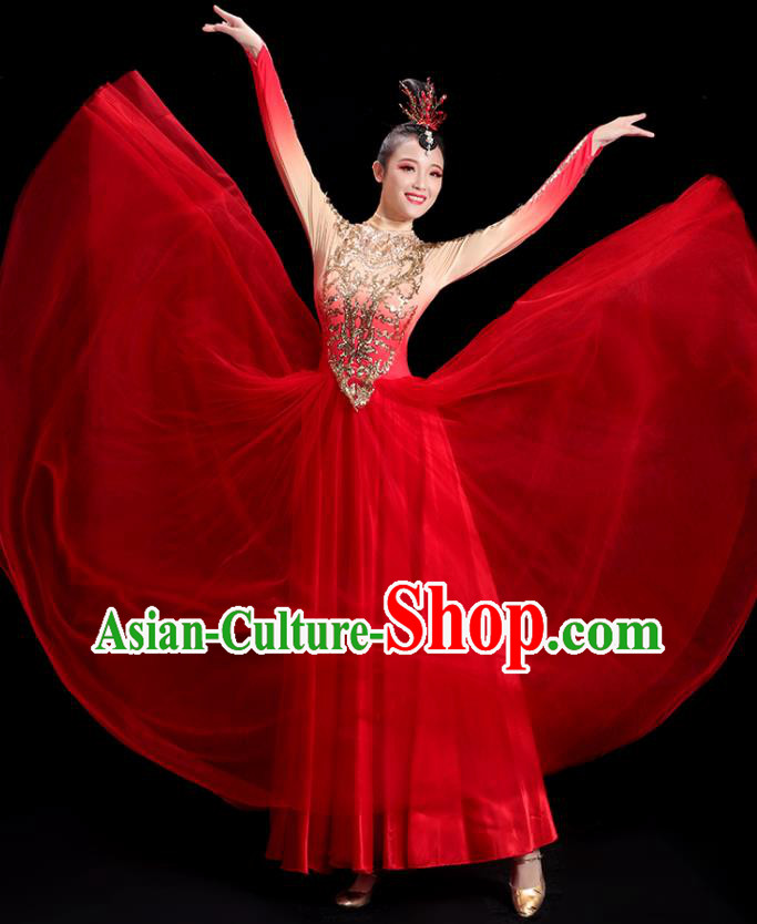 Professional Opening Dance Magenta Dress Women Group Dance Clothing Chorus Performance Costume