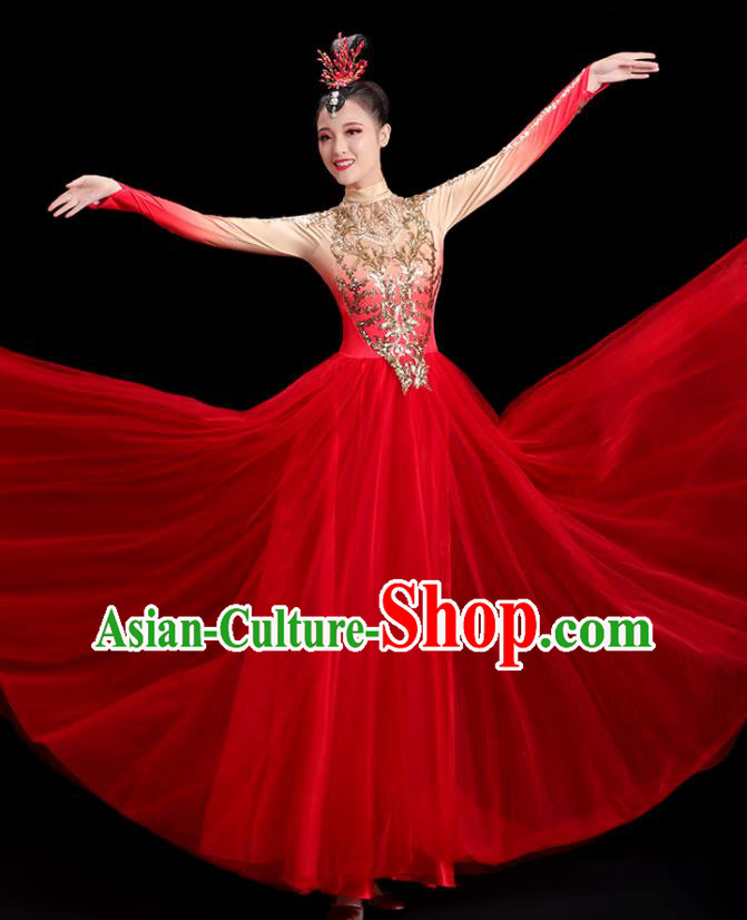 Professional Opening Dance Magenta Dress Women Group Dance Clothing Chorus Performance Costume
