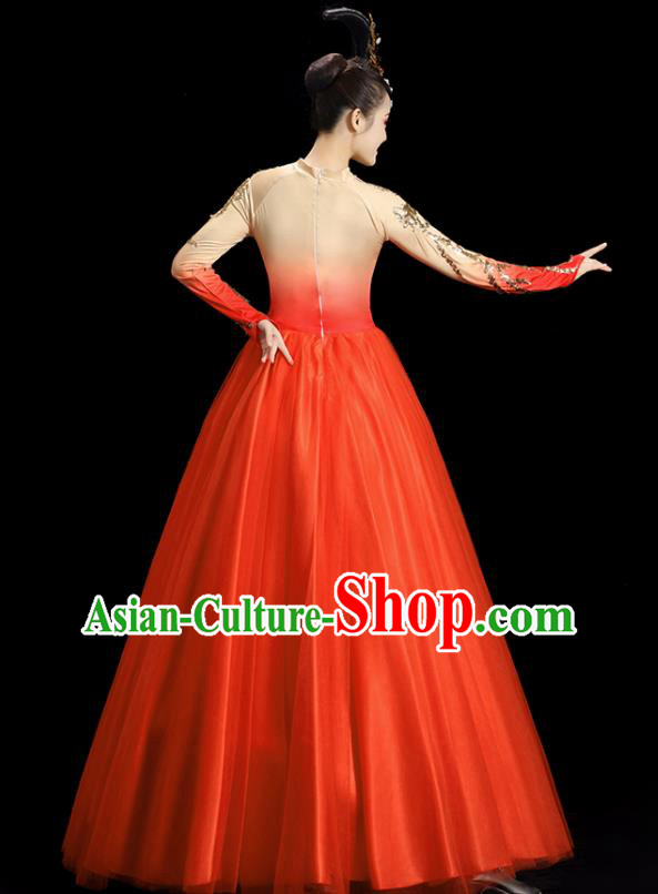 Professional Chorus Performance Costume Opening Dance Orange Dress Women Group Dance Clothing