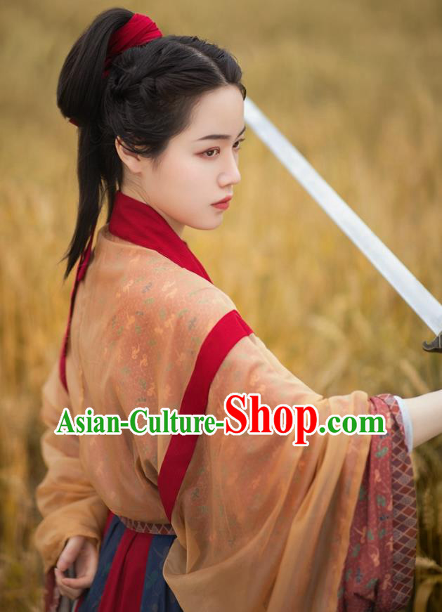 China Ancient Swordswoman Costumes Traditional Hanfu Dresses Jin Dynasty Heroine Hua Mulan Historical Clothing