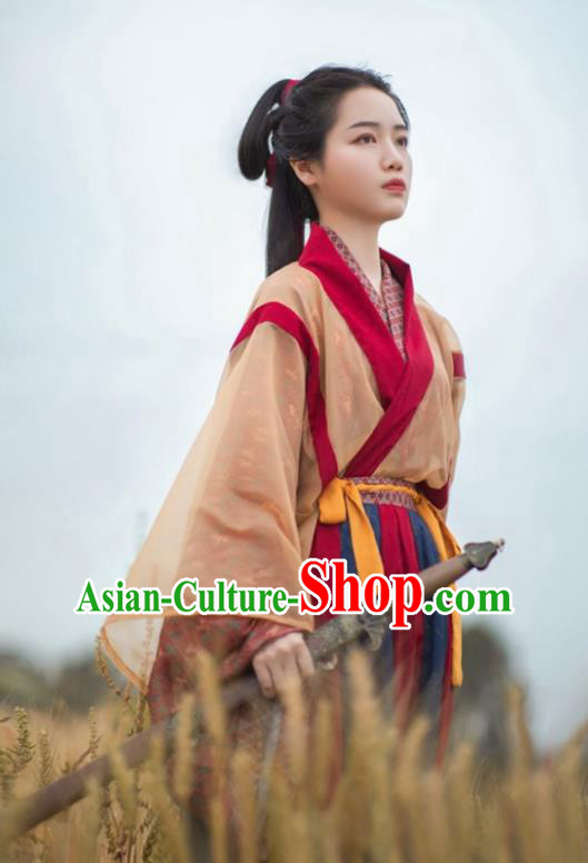 China Ancient Swordswoman Costumes Traditional Hanfu Dresses Jin Dynasty Heroine Hua Mulan Historical Clothing
