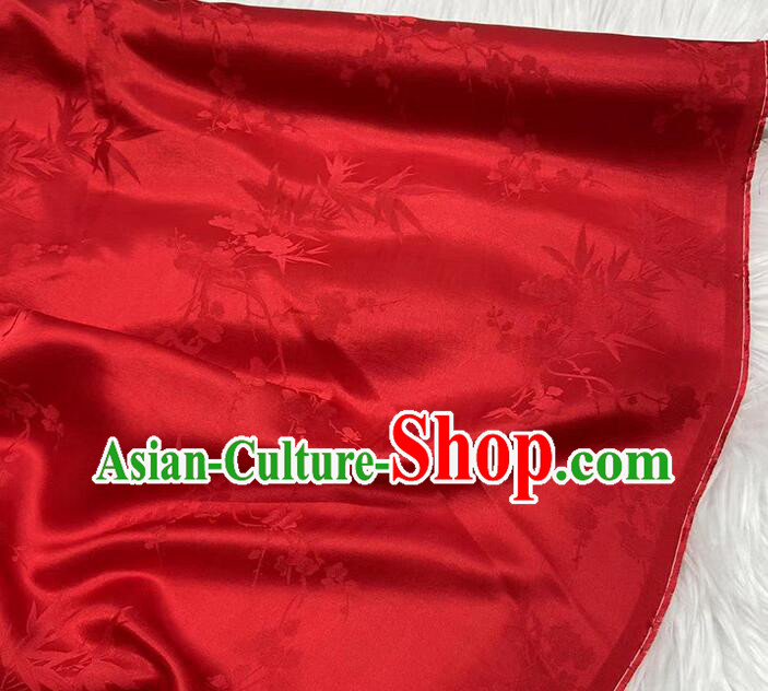 Chinese Classical Plum Orchid Bamboo Patterns Design Red Mulberry Silk Traditional Jacquard Silk Fabric