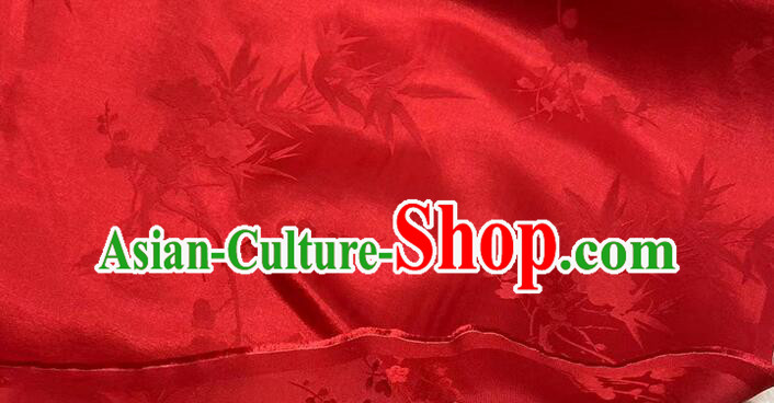 Chinese Classical Plum Bamboo Patterns Design Red Mulberry Silk Traditional Jacquard Silk Fabric