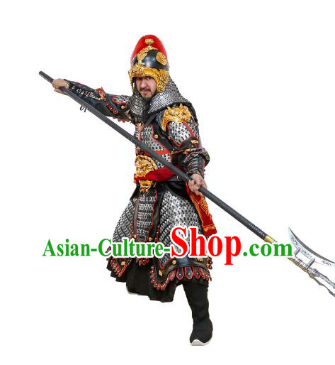 Chinese Ancient General Armor Costumes Song Dynasty Metal Armor and Helmet Complete Set