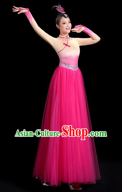 China Yangko Dance Costume Mongolian Ethnic Dance Fashion Opening Dance Clothing Women Group Stage Show Megenta Dress