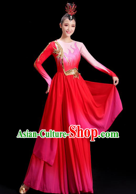 Top Umbrella Dance Fashion China In The Light Women Group Stage Show Red Dress Classical Dance Costume Opening Dance Clothing