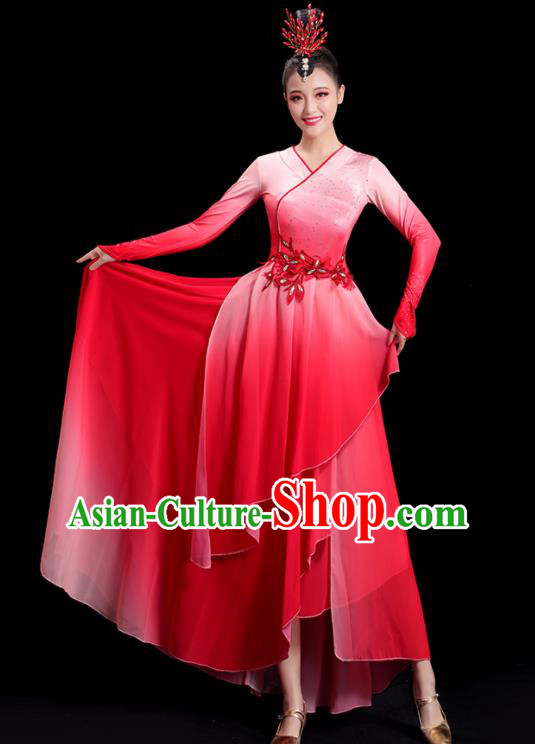 China Fan Dance Clothing Umbrella Dance Fashion Women Group Stage Show Red Dress Classical Dance Costume