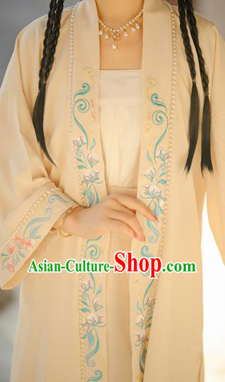 China Song Dynasty Young Lady Apricot Dresses Traditional Hanfu Garments Ancient Girl Costumes