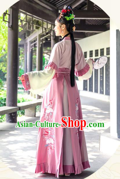 China Traditional Hanfu Garments Ancient Fairy Costumes Jin Dynasty Princess Pink Dresses