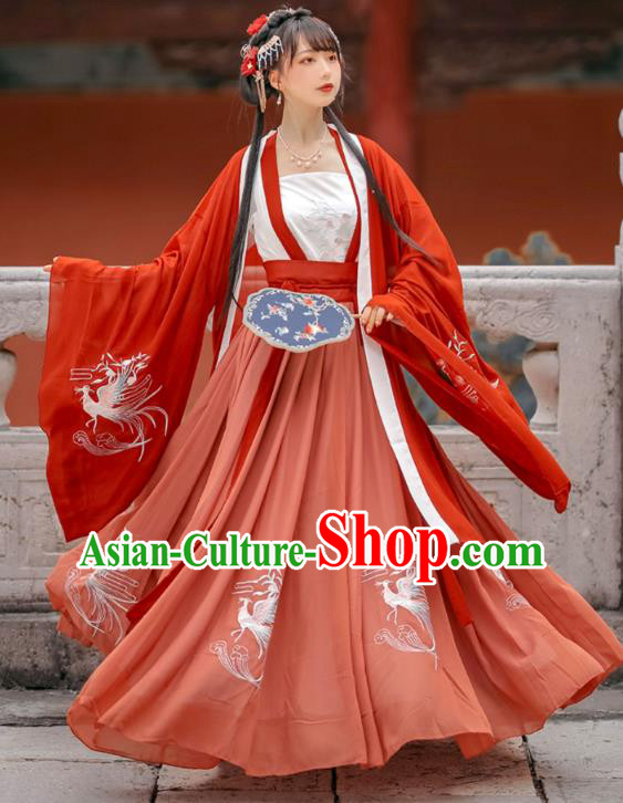 China Song Dynasty Princess Red Dresses Traditional Hanfu Garments Ancient Court Woman Costumes