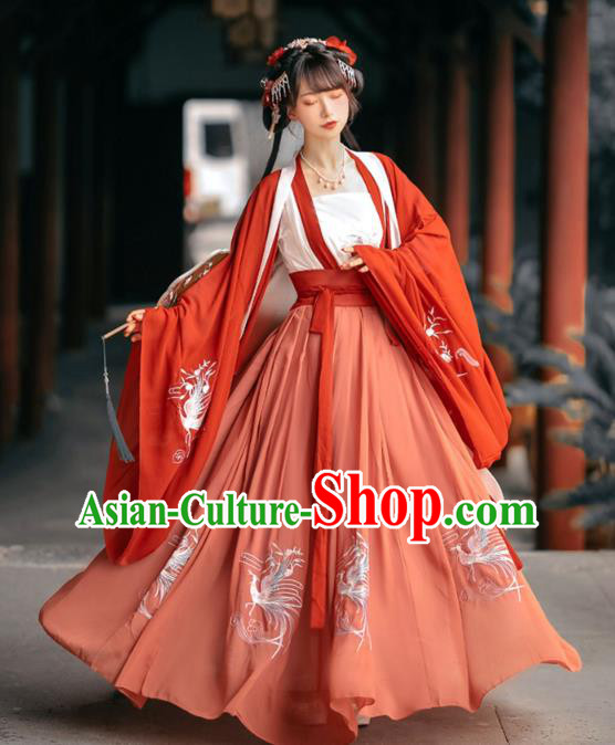 China Song Dynasty Princess Red Dresses Traditional Hanfu Garments Ancient Court Woman Costumes