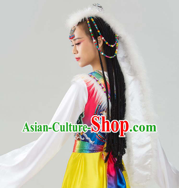 China Tibetan Ethnic Dancing Dress Women Group Show Costume Zang Nationality Water Sleeve Clothing