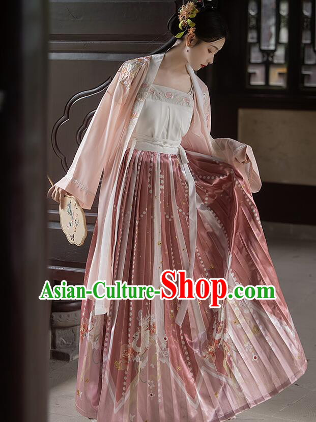 China Song Dynasty Young Woman Costumes Ancient Court Princess Clothing Traditional Pink Hanfu Dresses