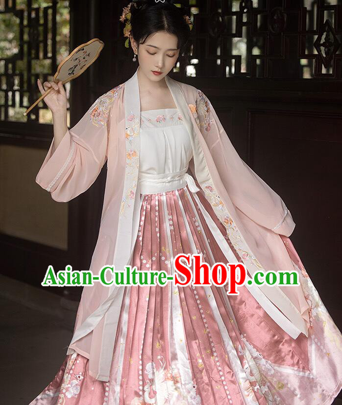 China Song Dynasty Young Woman Costumes Ancient Court Princess Clothing Traditional Pink Hanfu Dresses