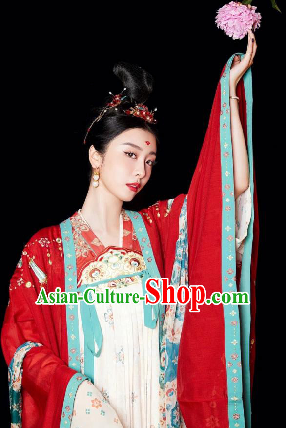 China Photography Hanfu Garments Ancient Empress Red Dresses Tang Dynasty Court Woman Costumes