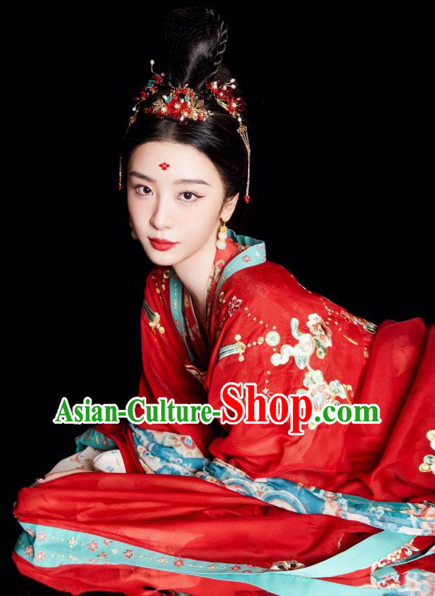 China Photography Hanfu Garments Ancient Empress Red Dresses Tang Dynasty Court Woman Costumes