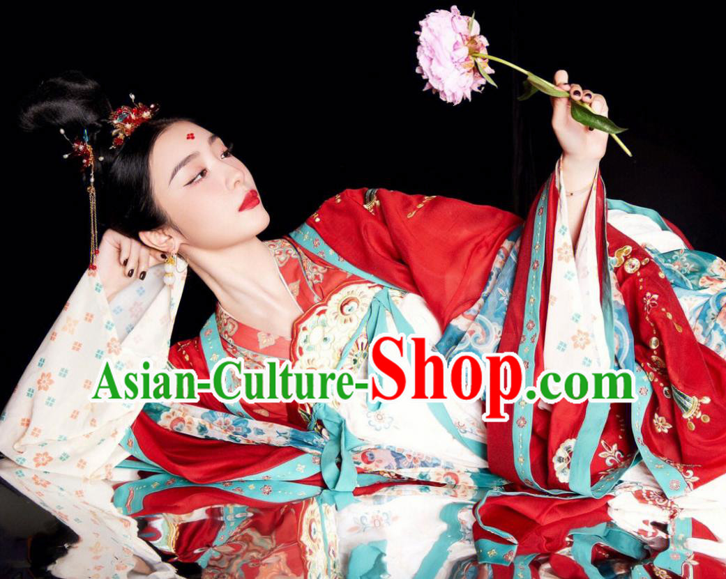 China Photography Hanfu Garments Ancient Empress Red Dresses Tang Dynasty Court Woman Costumes