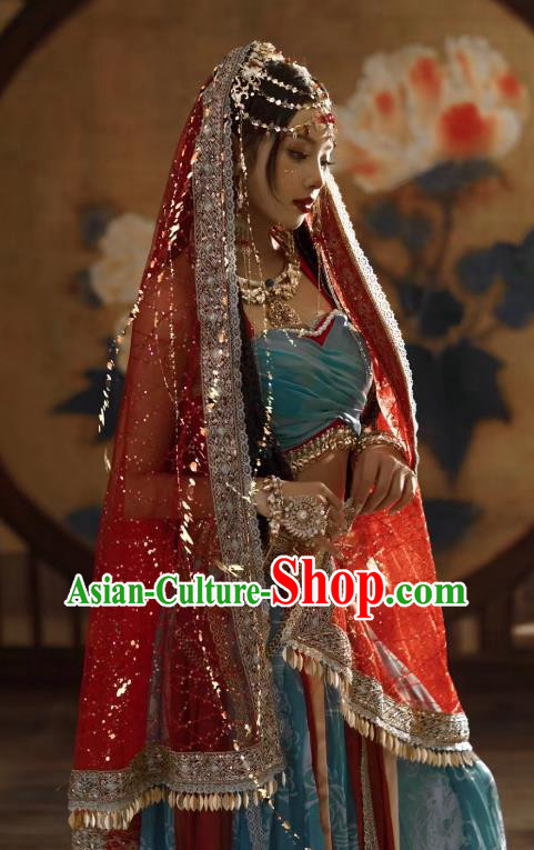 China Dunhuang Flying Apsaras Costumes Photography Hanfu Garments Ancient Ethnic Princess Blue Dresses