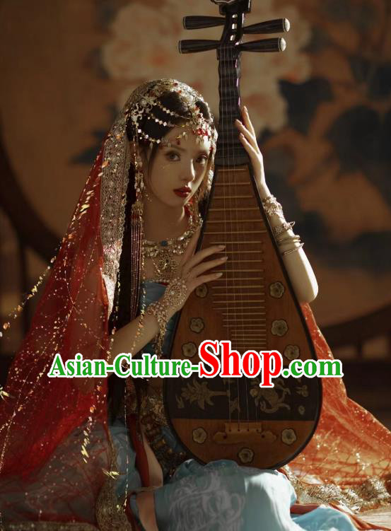 China Dunhuang Flying Apsaras Costumes Photography Hanfu Garments Ancient Ethnic Princess Blue Dresses