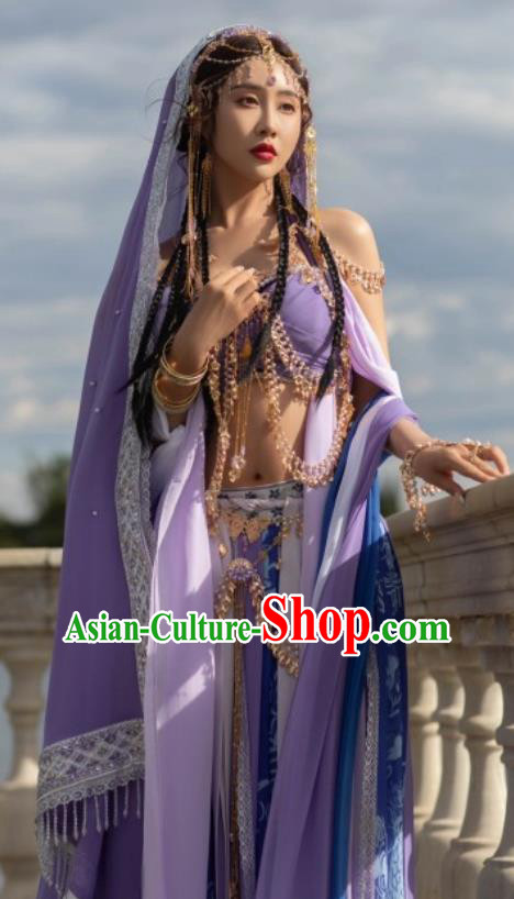 China Ancient Fairy Clothing TV Series Ethnic Princess Costumes Dunhuang Flying Apsaras Lilac Dresses