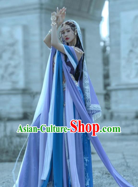 China Ancient Fairy Clothing TV Series Ethnic Princess Costumes Dunhuang Flying Apsaras Lilac Dresses