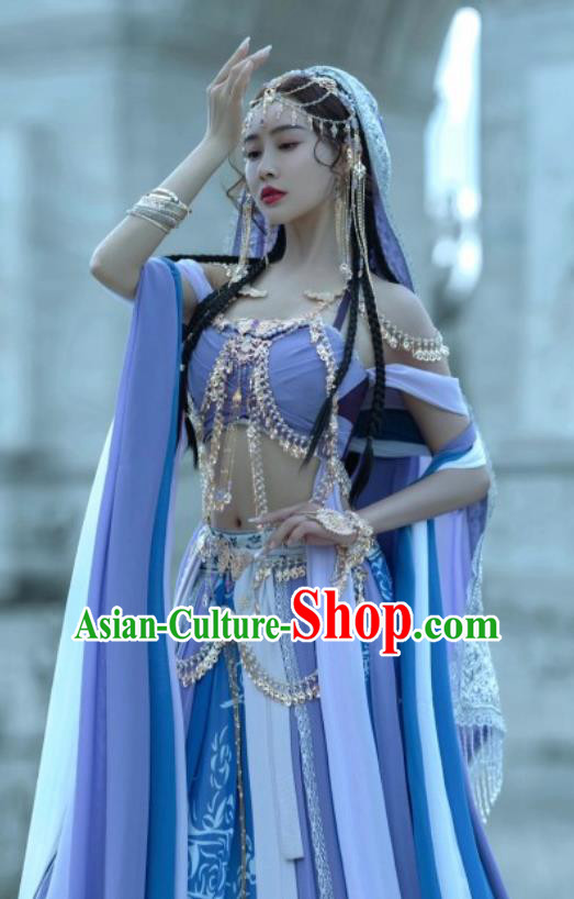 China Ancient Fairy Clothing TV Series Ethnic Princess Costumes Dunhuang Flying Apsaras Violet Dresses
