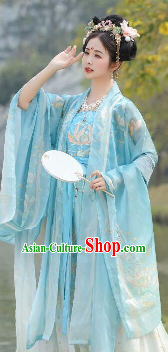 China Ancient Princess Clothing Blue Hanfu Dresses Tang Dynasty Court Lady Costumes