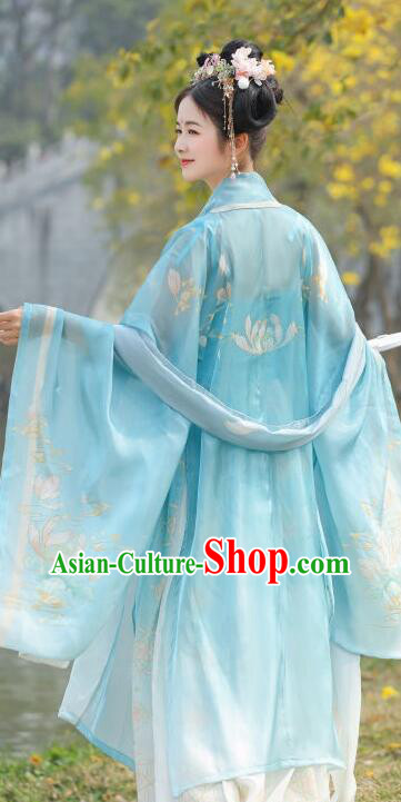 China Ancient Princess Clothing Blue Hanfu Dresses Tang Dynasty Court Lady Costumes