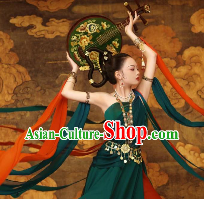 China Dunhuang Murals Flying Apsaras Costumes Classical Dance Clothing Ancient Fairy Green Dress