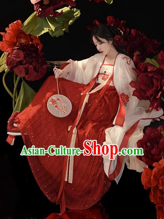 China Hanfu Ruqun Tang Dynasty Royal Princess Costumes Ancient Imperial Consort Yang Yuhuan Embroidered Clothing