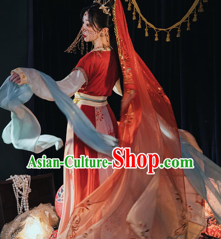 China Ancient Dunhuang Princess Embroidered Clothing Hanfu Dress Tang Dynasty Princess Costumes