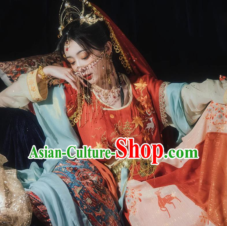 China Ancient Dunhuang Princess Embroidered Clothing Hanfu Dress Tang Dynasty Princess Costumes