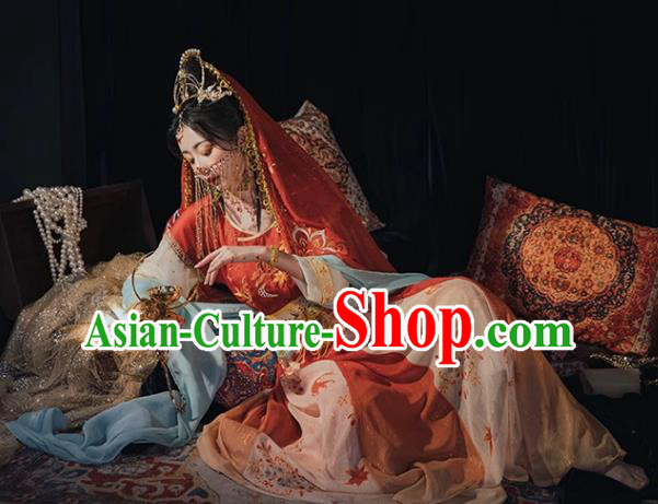 China Ancient Dunhuang Princess Embroidered Clothing Hanfu Dress Tang Dynasty Princess Costumes