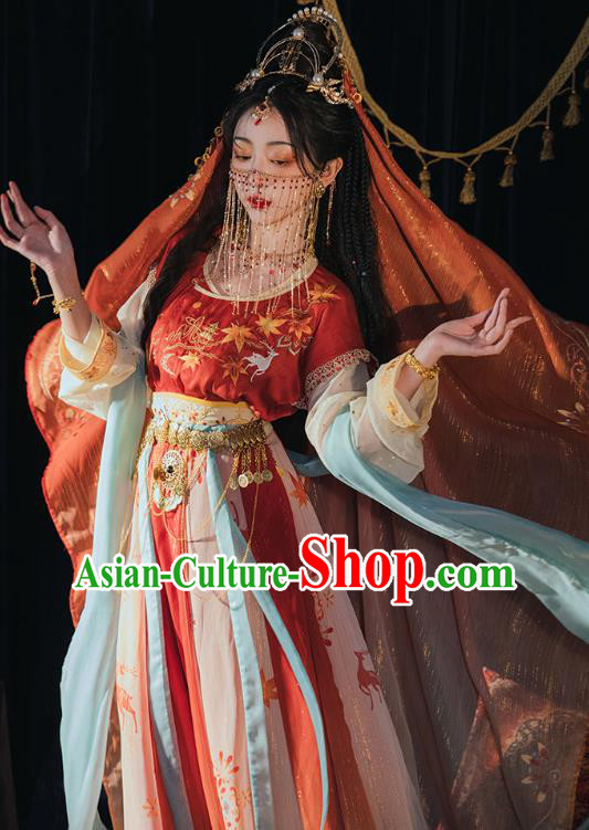 China Ancient Dunhuang Princess Embroidered Clothing Hanfu Dress Tang Dynasty Princess Costumes