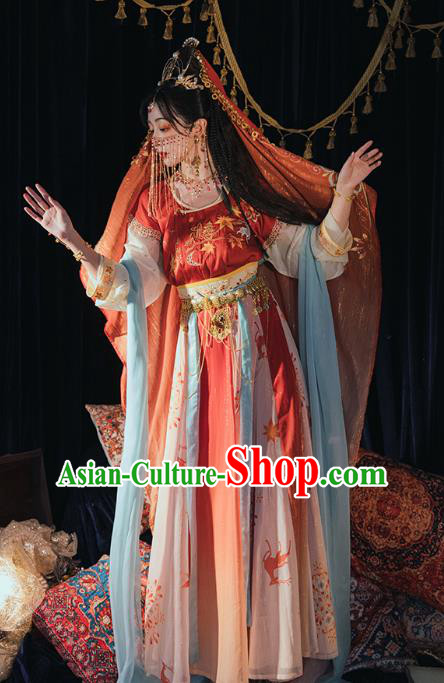China Ancient Dunhuang Princess Embroidered Clothing Hanfu Dress Tang Dynasty Princess Costumes