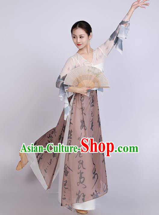 Women Solo Dance Clothing Chinese Classical Dance Costume Ink Painting Dance Training Garment