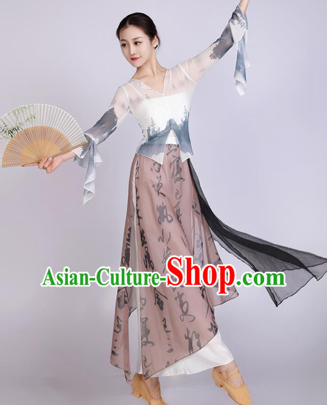 Women Solo Dance Clothing Chinese Classical Dance Costume Ink Painting Dance Training Garment