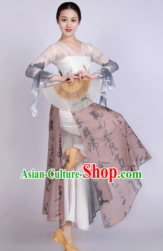 Women Solo Dance Clothing Chinese Classical Dance Costume Ink Painting Dance Training Garment